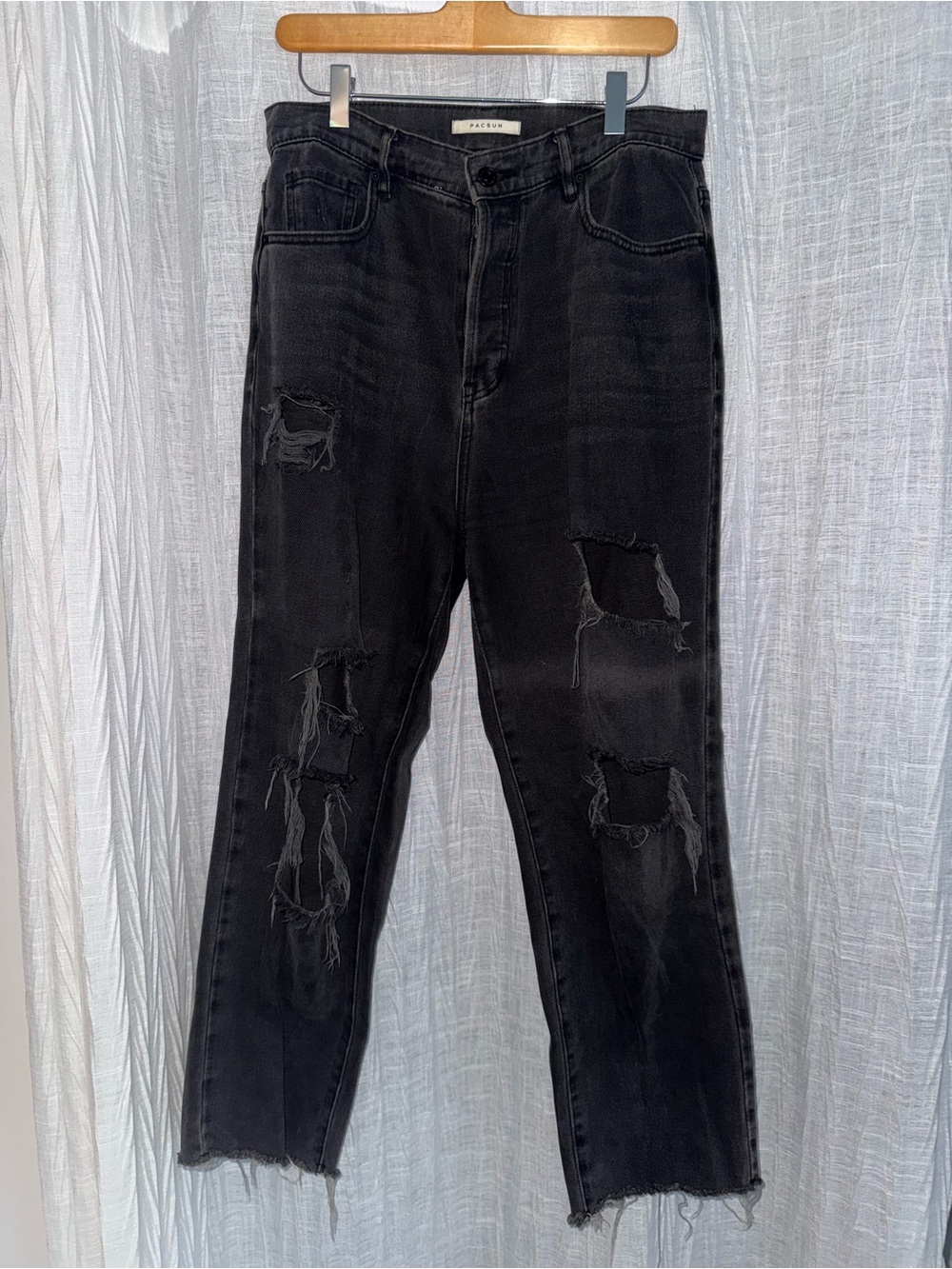 PacSun Black Ripped High-Rise Straight Leg Jeans